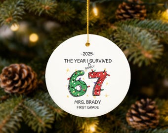 Custom Teacher 67 Ornament, Teacher 6 7 Ornament, Teacher Six Seven Christmas Ornaments, Funny Teacher Christmas Gift Ornament