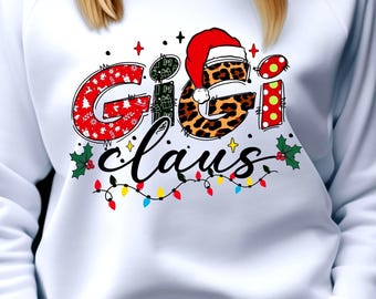 Gigi Christmas-png: luipaardkerstman, feestelijke lichtjes (digitale download)