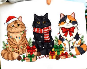 Meowy Christmas Cat-png, sublimatieontwerp kerstkatten (digitale download)