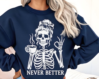 Grappige skeletkoffie, png | Sarcastisch Halloween-ontwerp (digitale download)