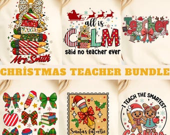 Kerstleraar PNG-bundel, vrolijke retro-coquette girly klaslokaalontwerpen