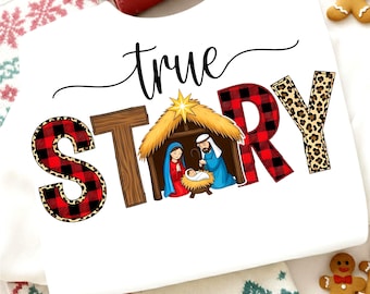 True Story Nativity PNG: Buffalo Plaid, Leopard Print (Digital Download)