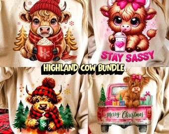 Christmas Cow PNG Highland Cow Winter Clipart  Cozy Funny Shaggy  Design