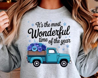 Blue Truck Christmas-png, winterbloemencitaat (digitale download)