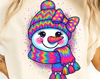 Kleurrijke sneeuwpop png-sublimatieontwerp, retro girly kerstclipart voor knutselen