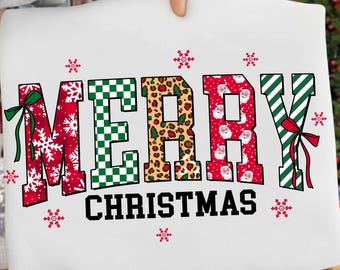 Merry Christmas sweatshirt, holiday shirt design,  leopard plaid letter, Santa sublimation,digital PNG file,