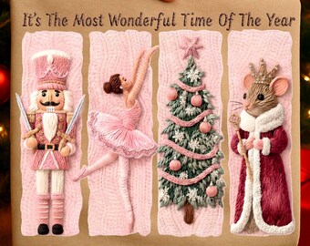 Roze notenkrakercoquette kerst png, namaakballerina, muizenkoning, borduurboom, girly vakantie