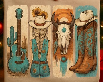 Small Town Girl Western PNG, Cowgirl Sublimation Design, Turquoise Country Clipart