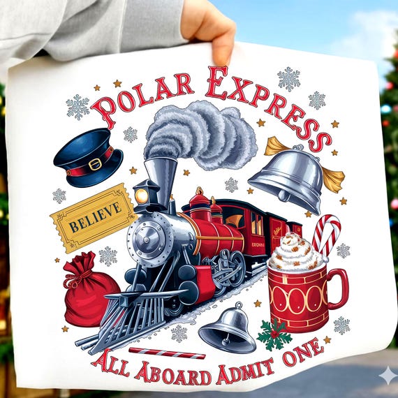 Polar Express Christmas Train PNG, Retro Holiday Design (Digital Download)