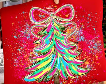 Colorful Christmas Tree PNG, Retro Splatter Paint Holiday Sublimation Design Bright Xmas Shirt,
