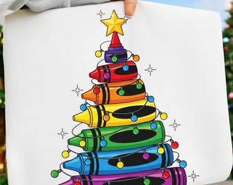Clipart regenboogkrijt kerstboom: cadeau leraar (PNG, directe download)