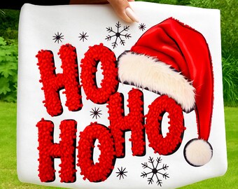Ho Ho Ho PNG-ontwerp van namaakgaren | Realistische kerstsublimatie garen | Clipart kerstmuts | Digitale download namaakborduurwerk