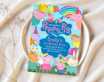 Bearbeitbare Peppa Pig Geburtstagseinladungsvorlage für Mädchen (Digitaler Download)