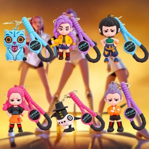 Cute Kpop Girl Group Character Keychains, Colorful Silicone Key Rings for K-pop Fans, Unique Bag Accessories