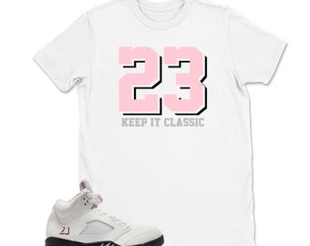 Number 23 Sneaker tee - Jordan 5 Medium Soft Pink 35th Anniversary Matching Sneaker Tee Shirt White