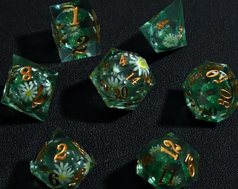 Grünes Floral Harz Würfel Set, Sharp Edge RPG D & D Würfel