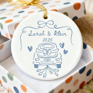 Couple Christmas Ornament Engaged 2025, Personalized Names, Minimal Line Art Keepsake Gift, Proposal Memory