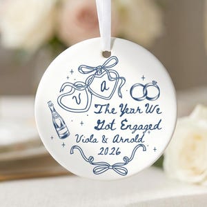 Custom Engagement Ornament, Personalized The Year We Got Engaged Keepsake, Blue Couple Ring Decor, Engagement Party Gift, Proposal Keepsake
