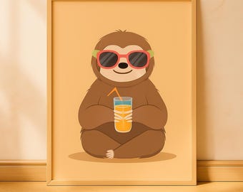 Retro Sloth Print: Summer Vibes Nursery Art (Digital Download)