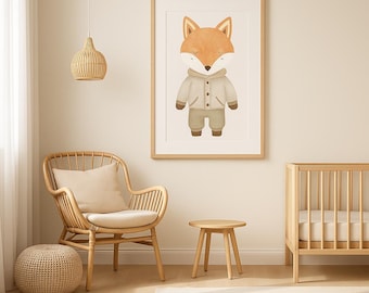 Woodland Fox Nursery Print：スカンジナビア風子供部屋アート