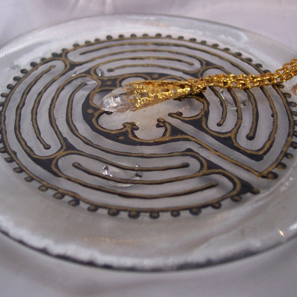 Meditation Finger Labyrinth w/Quartz Tracing Wand- Glass, 5 Circuit /Chartres, Small / 4.25" - S&H Included