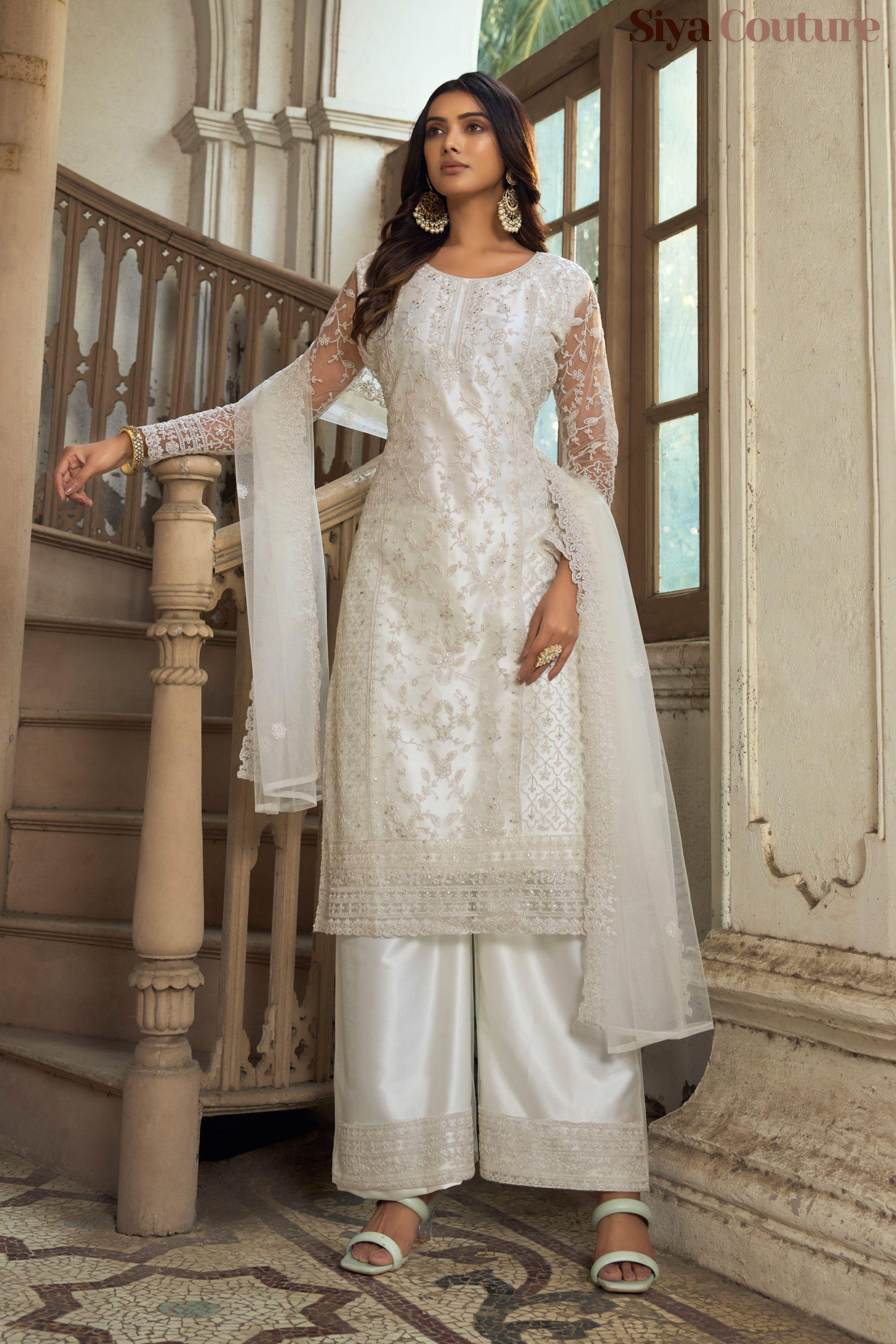 white dress design salwar kameez White Ladies Salwar Suit Design Silk Designer Salwar Kameez In White Buy Online
