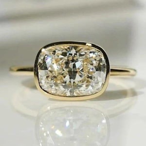 Cushion Engagement Ring Gold Travel Ring Unique 14KGold Promise Ring Wedding Ring Simulated Diamond Ring Solitaire Diamond Ring Gift For Her