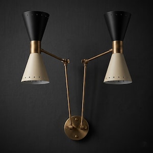 Mid Century Modern Brass Swing Arm Sconce, Articulated Gold Wall Lamp, Adjustable Bedside Reading Light, Plug-in MCM Sconce Lighting