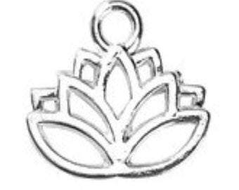 Lotus Flower Charms Silver Plated, 17x15mm, Pack of 10/20 Charms    G1007
