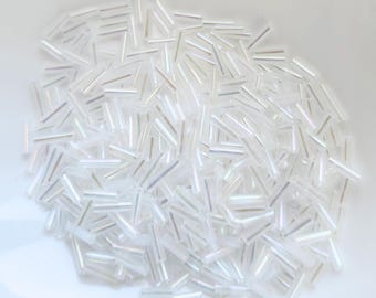 White 7mm Transparent Bugle Glass Beads , Pack of 15 Grams, Jewelry Making Supplies