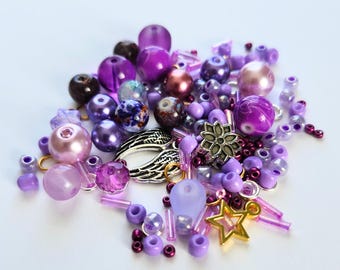 Purple Mixed Glass Bead Lot, Jewelry Making Supplies