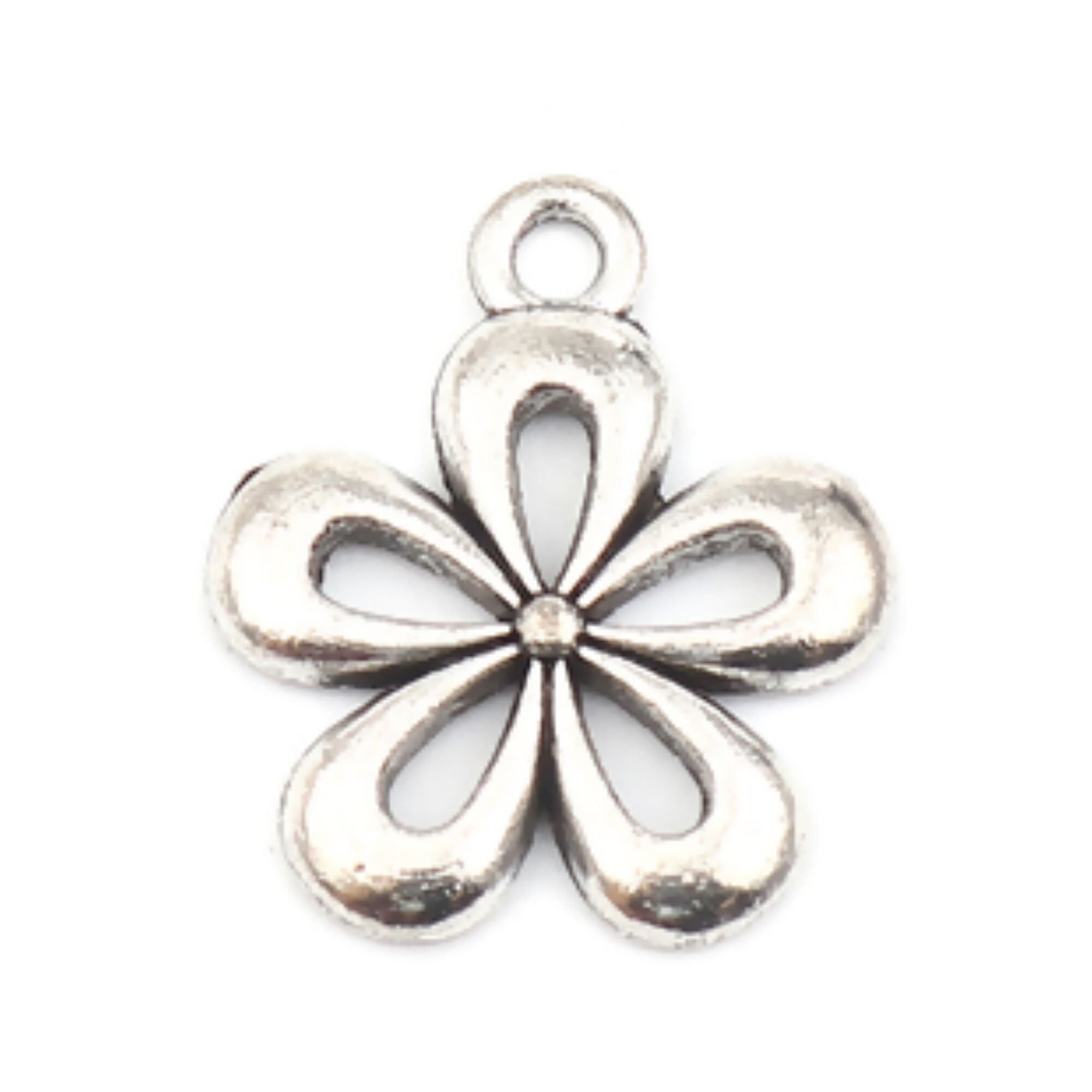 mihimaLIVE　4　mihimaLIVE2013　10th　Anniver 10 Flower Antique Silver Charms, 18x15mm Floral Charms