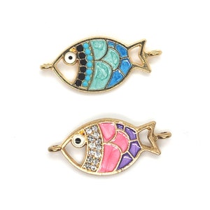 Gold Plated Fish Connector Charms, Pack of 2, 29x14mm Jewelry Making Supplies  G1930