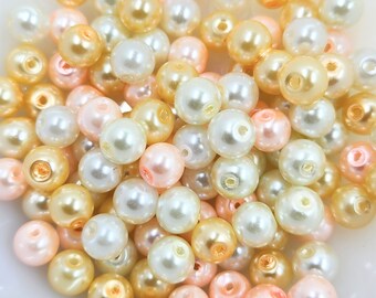 Pastel Mix Pearl Bead Glass Imitation, Pack of 50 Beads, 8mm Beads, Jewelry Making Supplies