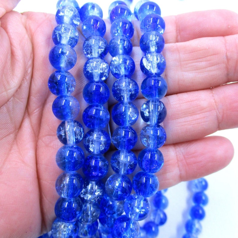 Royal Blue Clear Crack Beads Glass, Pack of 40, 8mm, Jewelry Making Supplies 8mmBoxA1 image 3