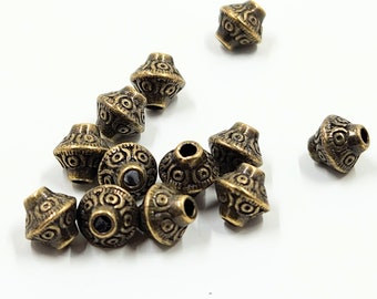 Carved Bicone Beads Antique Bronze, Pack of 20 Beads, 6x6mm Beads, Jewelry Making Supplies   G1632