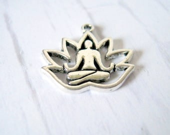 10 Antique Silver Lotus Yoga Healing Charms, 18x17mm, Jewelry Making Supplies, Yoga Healing Charms, Lotus Charms, Charms   G1338