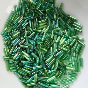 Green 7mm Transparent Bugle Glass Beads , Pack of 15 Grams, Jewelry Making Supplies