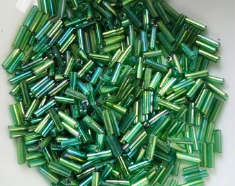 Green 7mm Transparent Bugle Glass Beads , Pack of 15 Grams, Jewelry Making Supplies
