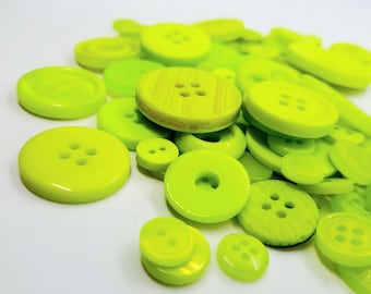 Assorted Bright Green Resin Sewing Buttons Lot, Craft Supplies