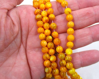 Orange Dyed Shell Beads, 6mm Beads, Strand of Shell Beads, Jewelry Making Supplies