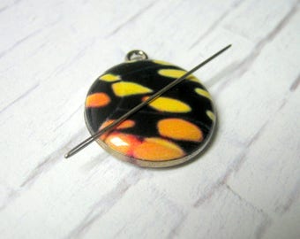 Yellow Tone Butterfly Charm Needle Minder, Hand Needle Notion, Notion, Cross Stitching, Embroidery, Needlepoint, Needle Minder