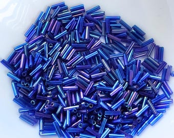 Blue 7mm Transparent Bugle Glass Beads , Pack of 15 Grams, Jewelry Making Supplies