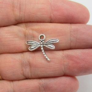 Dragonfly Antique Silver Charms, Pack of 10 Charms, 19x15mm Butterfly Charms, Jewelry Making Supplies   G1803