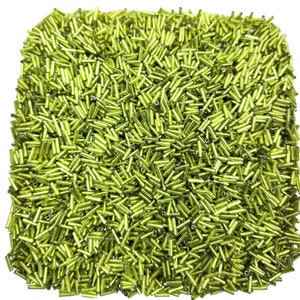 Olive Green 6mm Bugle Glass Beads with silver lining, Pack of 10/20 Grams, Jewelry Making Supplies  SB7