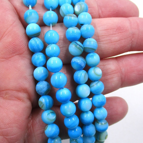 Blue Dyed Shell Beads, 6mm Beads, Strand of Shell Beads, Jewelry