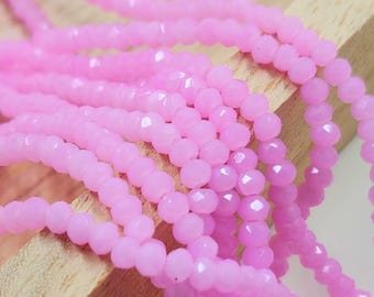 Pink Faceted Rondelle Glass Beads, 3.3x2mm, Jewelry Making Supplies