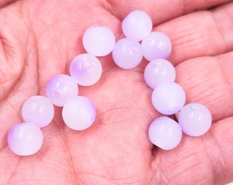 Purple and Frosted White 8mm Glass Beads, Pack of 25/50    8mmBoxb1