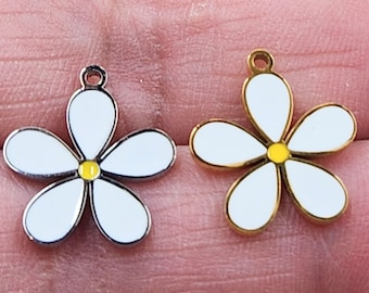 Daisy Flower Stainless Steel Enamel Charm, 15x14mm, Jewelry Making Supplies