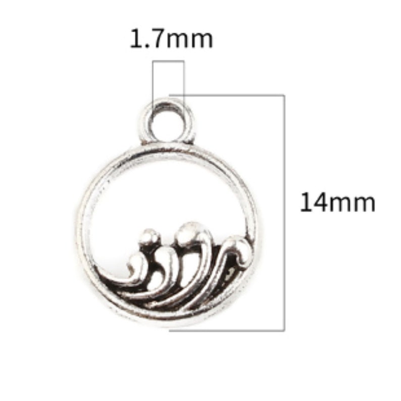 Wave Round Antique Silver Charms, 14x11mm Charms, Jewelry Making Supplies G1865 image 3